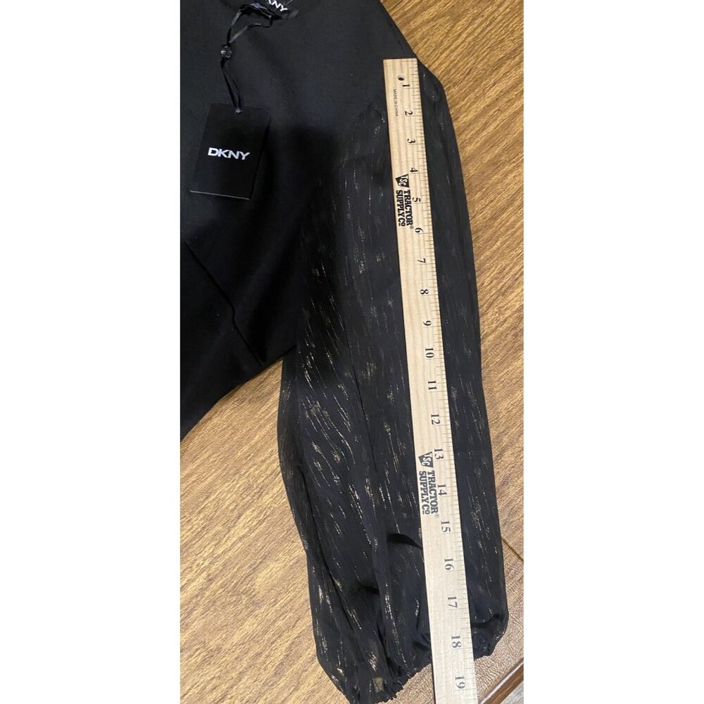 DKNY Knit Dress Womens 16 Combo Metallic Sleeve Stretch Career Professional - Picture 7 of 13